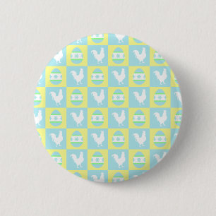 Cool Easter Chequerboard Pattern Rooster Eggs 2 Inch Round Button