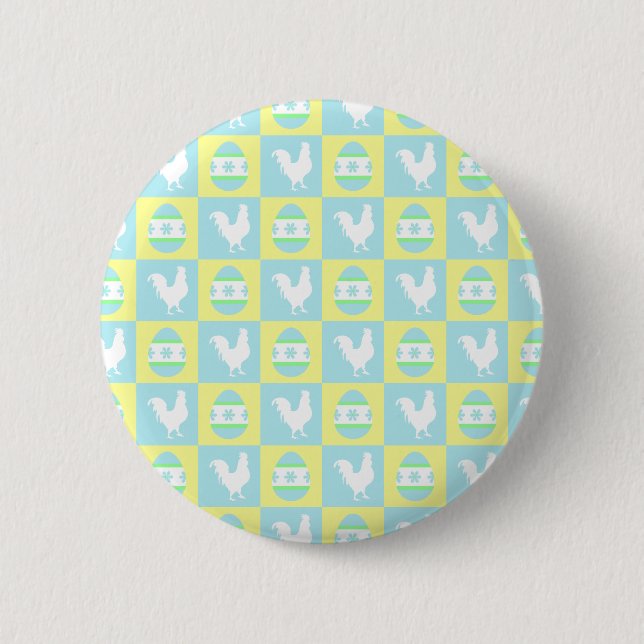 Cool Easter Chequerboard Pattern Rooster Eggs 2 Inch Round Button (Front)