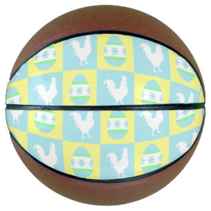 Cool Easter Chequerboard Pattern Rooster Eggs Basketball