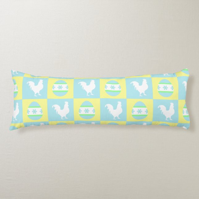 Cool Easter Chequerboard Pattern Rooster Eggs Body Pillow (Front)