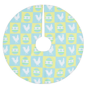 Cool Easter Chequerboard Pattern Rooster Eggs Brushed Polyester Tree Skirt