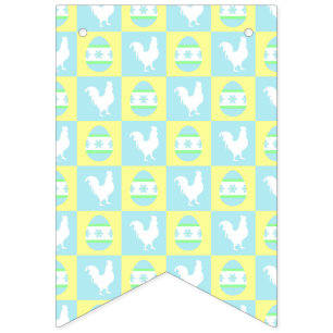 Cool Easter Chequerboard Pattern Rooster Eggs Bunting Flags