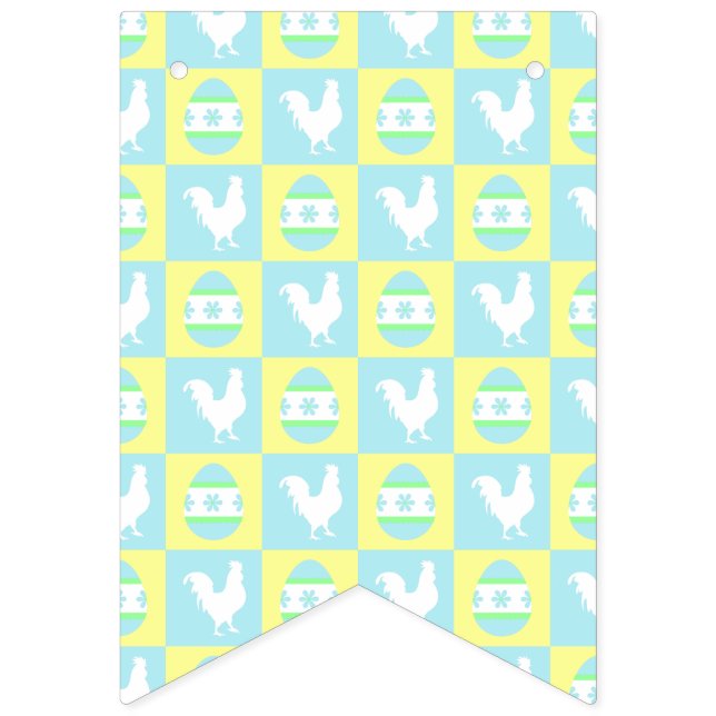 Cool Easter Chequerboard Pattern Rooster Eggs Bunting Flags (First Flag)