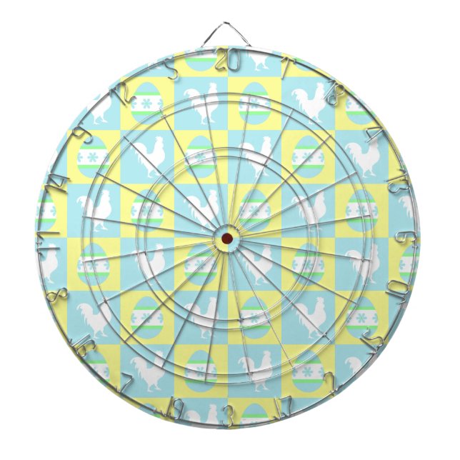 Cool Easter Chequerboard Pattern Rooster Eggs Dartboard (Front)