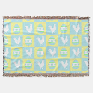 Cool Easter Chequerboard Pattern Rooster Eggs Throw Blanket