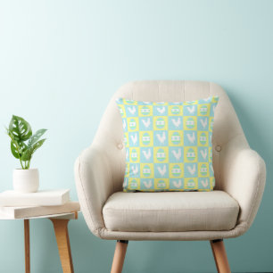 Cool Easter Chequerboard Pattern Rooster Eggs Throw Pillow