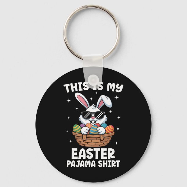 Cool Easter Egg Sket Bunny This Is My Easter Pajam Keychain (Front)