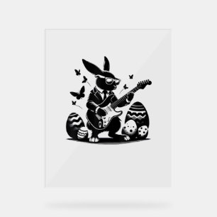 Cool Easter Rabbit Playing Guitar Cute Bunny Easte Acrylic Sign