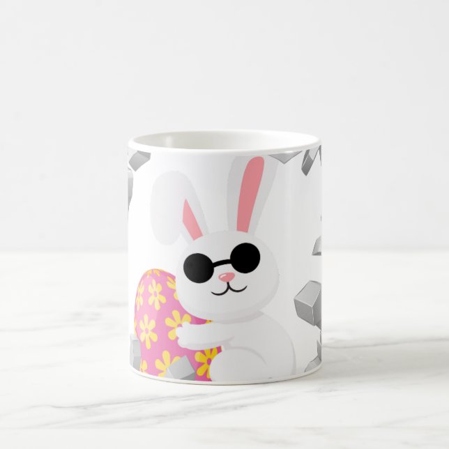 Cool Easter Rabbit with Colourful Egg Funny Bunny Coffee Mug (Center)