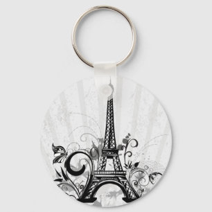Cool Eiffel Tower swirls dots splatters butterfly Keychain