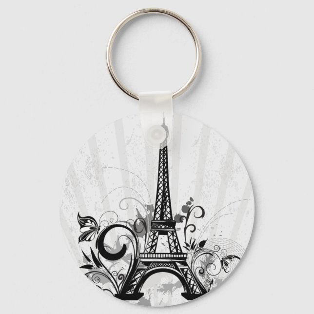 Cool Eiffel Tower swirls dots splatters butterfly Keychain (Front)