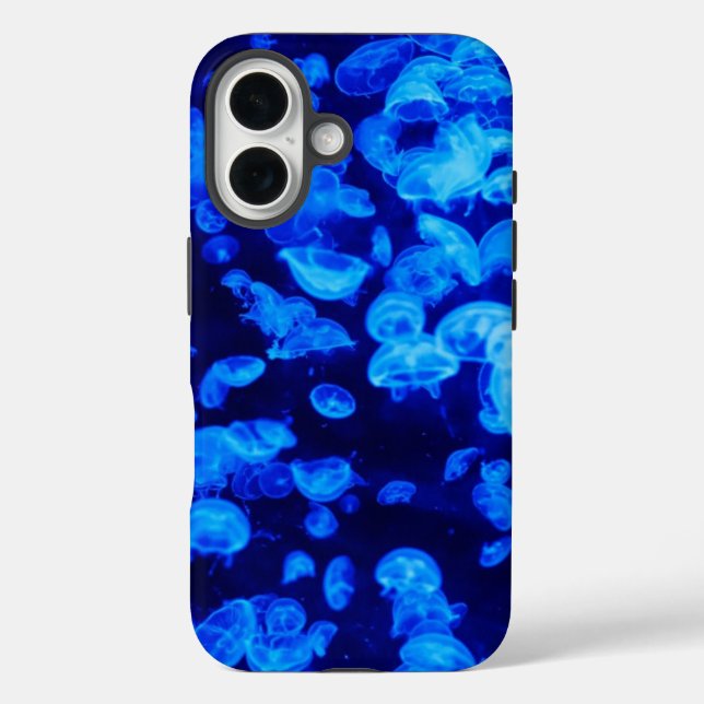 Cool Electric Blue Jellyfish in Deep Blue Sea Case-Mate iPhone Case (Back)