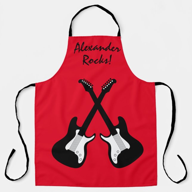 Cool electric guitar custom red BBQ apron for men (Front)