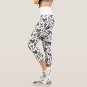 Cool Elegant Black White Deer French Toile Capri Leggings