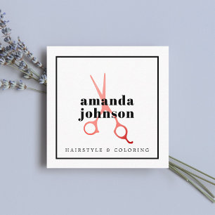 Cool Elegant Black White Scissors Hair Stylist Square Business Card
