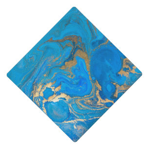 Cool Elegant Blue Gold Marble Graduation Cap Topper