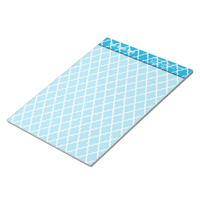 cool, elegant, classic aqua blue quatrefoil notepad (Angled)