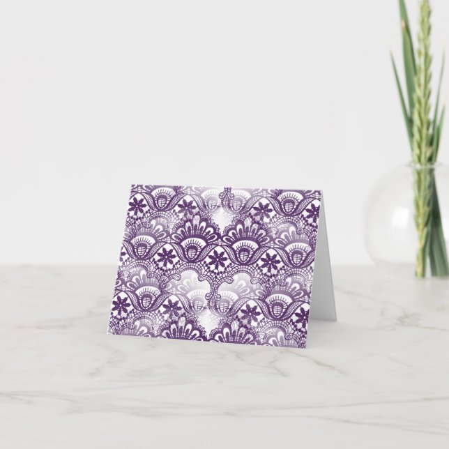 Cool Elegant Distressed Purple Lace Damask Pattern Card (Front)