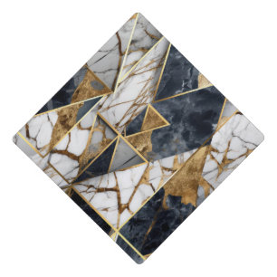 Cool Elegant Gold Black Geometric Marble  Graduation Cap Topper