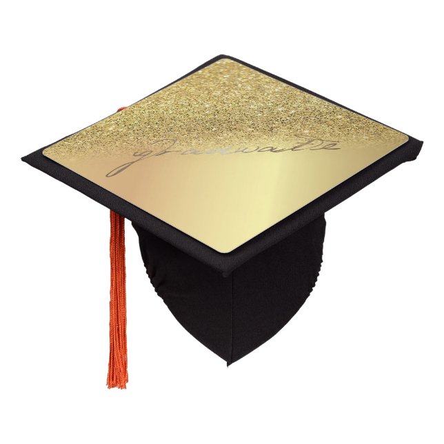 Cool Elegant Gold  Glitter Bokeh Ombre Graduate Graduation Cap Topper (Angled)