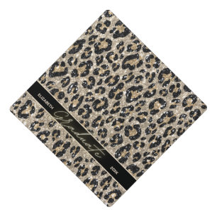 Cool Elegant Gold Glitter Leopard Print  Graduation Cap Topper