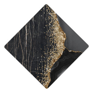 Cool Elegant Gold Sequins Black Marble  Graduation Cap Topper