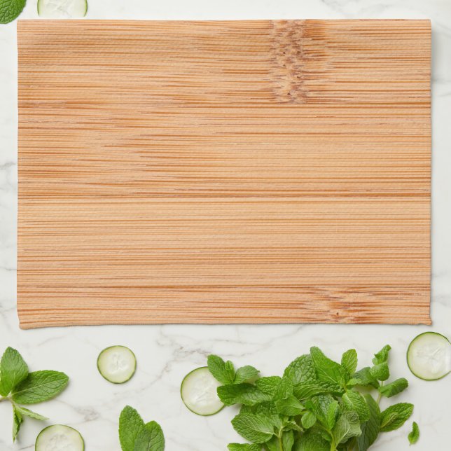 Cool elegant light brown bamboo wood print kitchen towel (Folded)