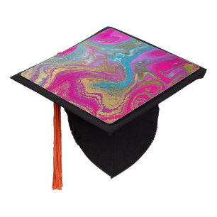 Cool Elegant Marble Stone Gold Colourful Graduation Cap Topper