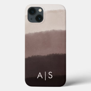 Cool Elegant Monogrammed Initials Walnut Brown iPhone 13 Case
