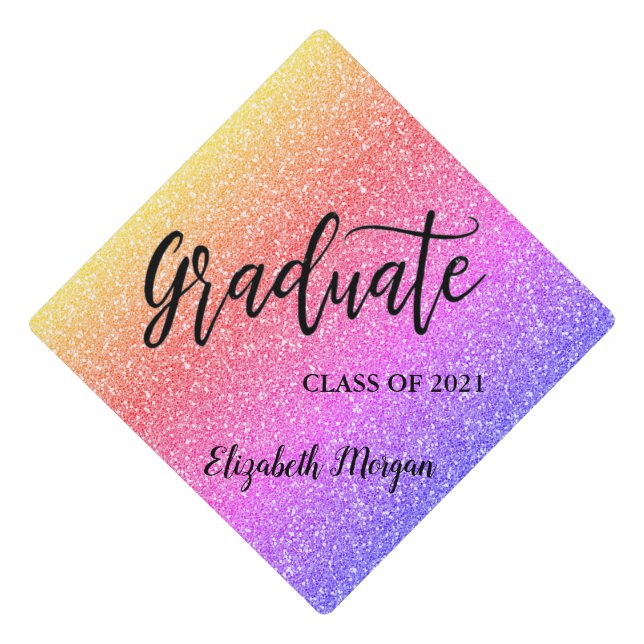 Cool Elegant Ombre Glitter  Graduation Cap Topper (Front)