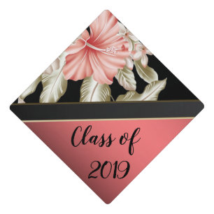 Cool Elegant Red,Hibiscus,Class 2019 Graduation Cap Topper