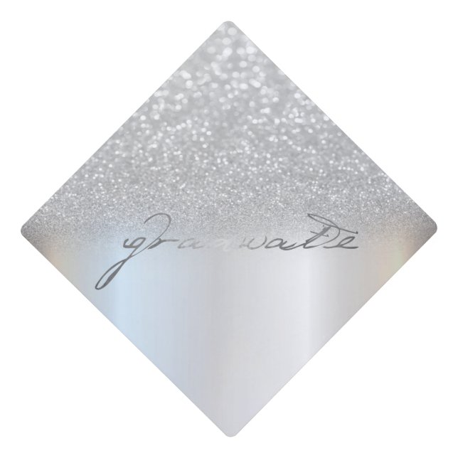 Cool Elegant Silver Glitter Bokeh Ombre Graduate Graduation Cap Topper (Front)