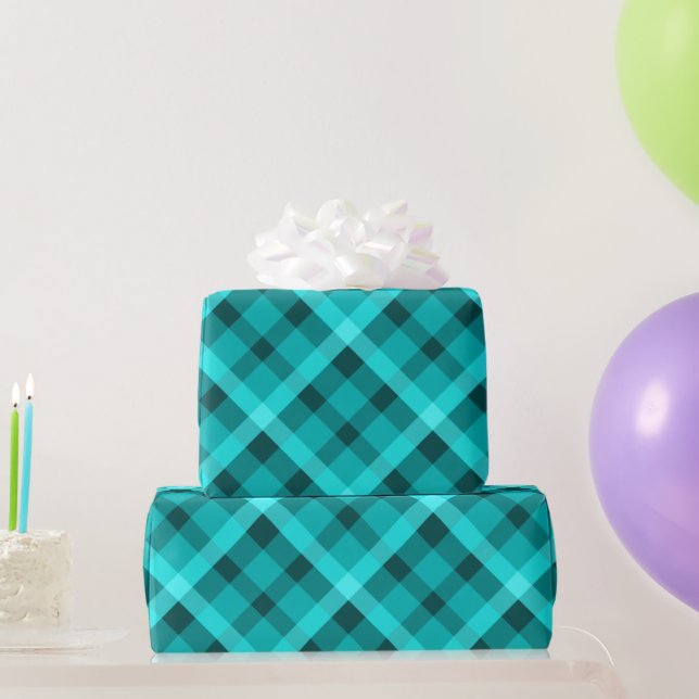 Cool Elegant Turquoise Plaid Wrapping Paper (Party Gifts)