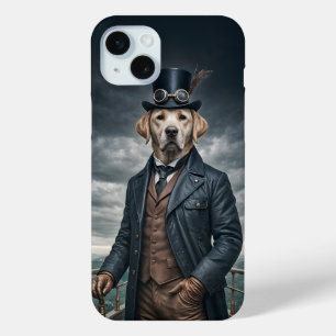 Cool Elegant Victorian Steampunk Labrador Dog Art iPhone 15 Mini Case
