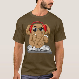 Cool Elephant DJ Funny Party Animal Music Mixer T-Shirt