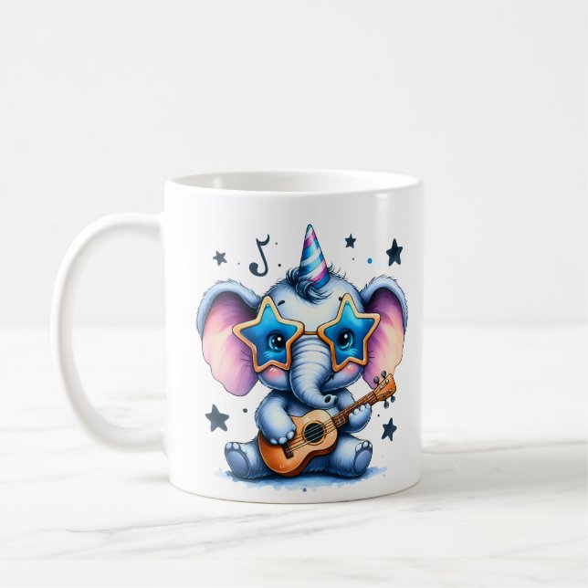 Cool Elephant Music Lover Art Coffee Mug (Left)