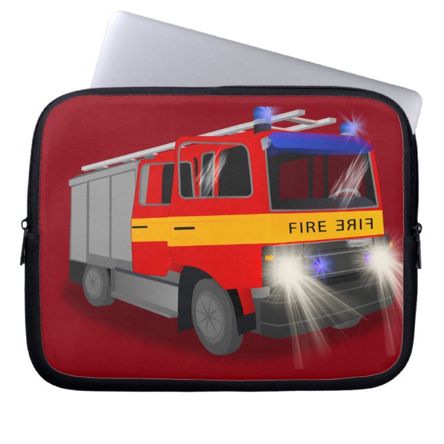 Cool Emergency Fire Engine Cartoon Design for Kids Laptop Sleeve (Front)