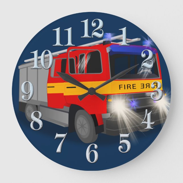 Cool Emergency Fire Engine Cartoon Design for Kids Large Clock (Front)