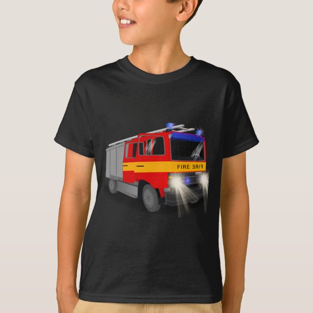 Cool Emergency Fire Engine Cartoon Design for Kids T-Shirt (Front)