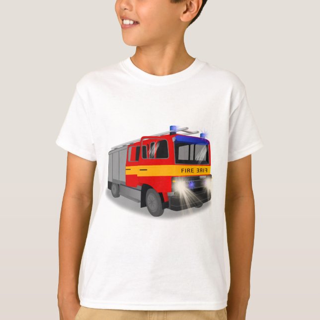 Cool Emergency Fire Engine Cartoon Design for Kids T-Shirt (Front)