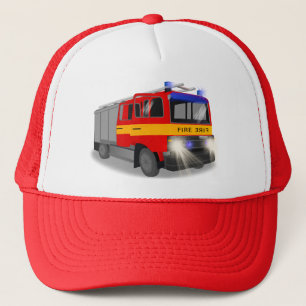 Cool Emergency Fire Engine Cartoon Design for Kids Trucker Hat