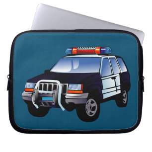Cool Emergency Police Car Cartoon Design for Kids Laptop Sleeve