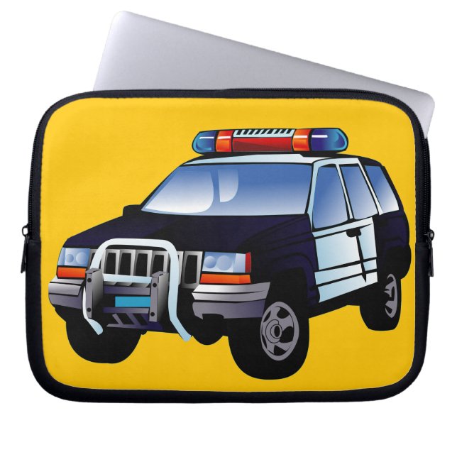 Cool Emergency Police Car Cartoon Design for Kids Laptop Sleeve (Front)