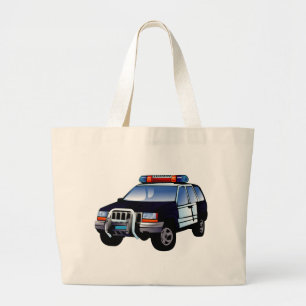 Cool Emergency Police Car Cartoon Design for Kids Large Tote Bag