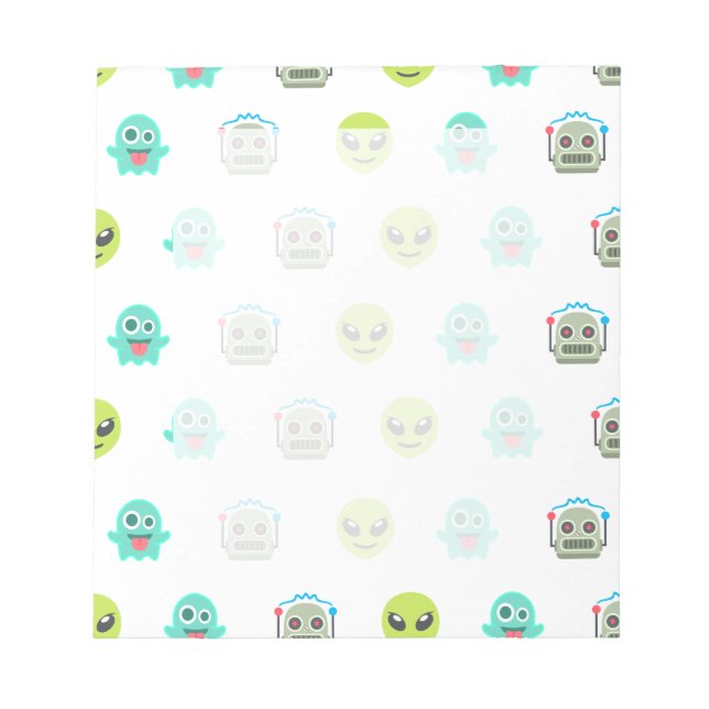 Cool Emoji Alien Ghost Robot Face Pattern Notepad (Front)