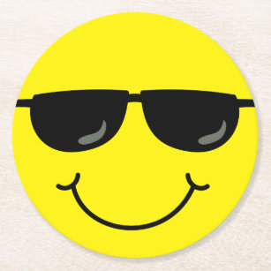 Cool Emoji Face with Sunglasses Round Paper Coaster