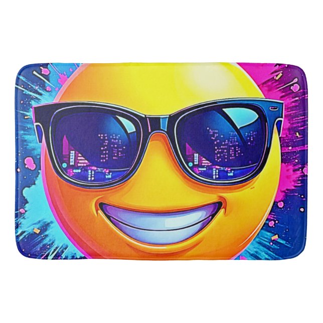 Cool 😎 Emoji Splash Fun Bath Mat (Front)