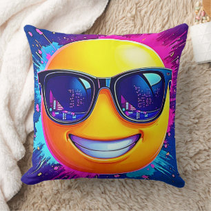 Cool 😎 Emoji Splash Fun Throw Pillow