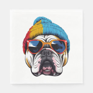 Cool English Bulldog Wearing A Beanie Hat Napkin