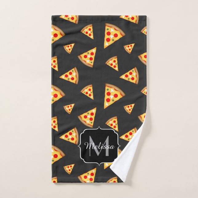 Cool et amusante pizza tranches motif Monogram (Serviette à main)